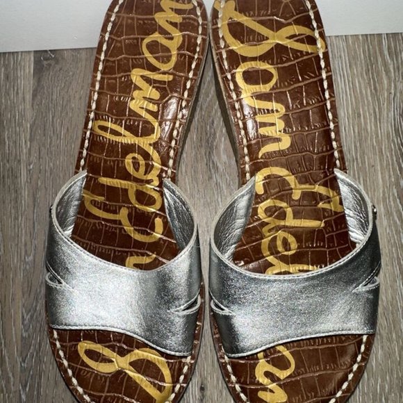 Sam Edelman Slip On Open Toe Sie 7.5M EUR 38 Silver Solid Wedges Women's - Picture 2 of 16